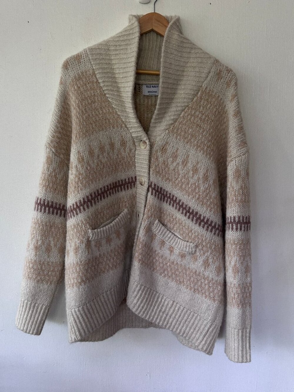 Old Navy Grandpa Cardigan Womens Large Brown Pockets Neutral Heavy Shawl Collar